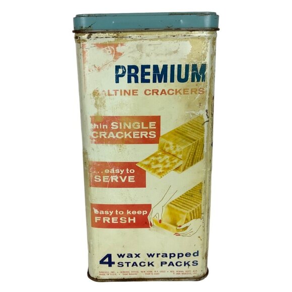 Vintage Nabisco Premium Saltine Crackers Tin Advertising Container 1969 - Picture 2 of 8